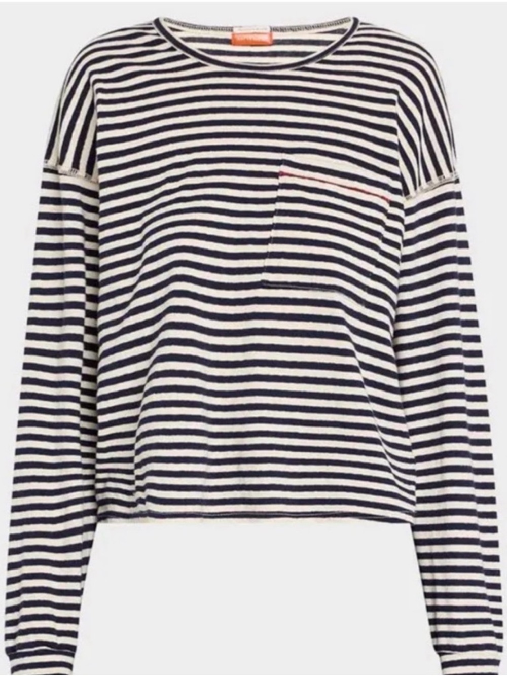 MOTHER Long Sleeve Striped Tee in Navy and Cream